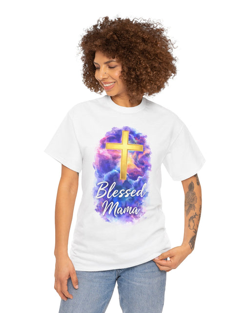 Load image into Gallery viewer, Blessed Mama Cross Tee, Women's Christian Faith Tee Shirt

