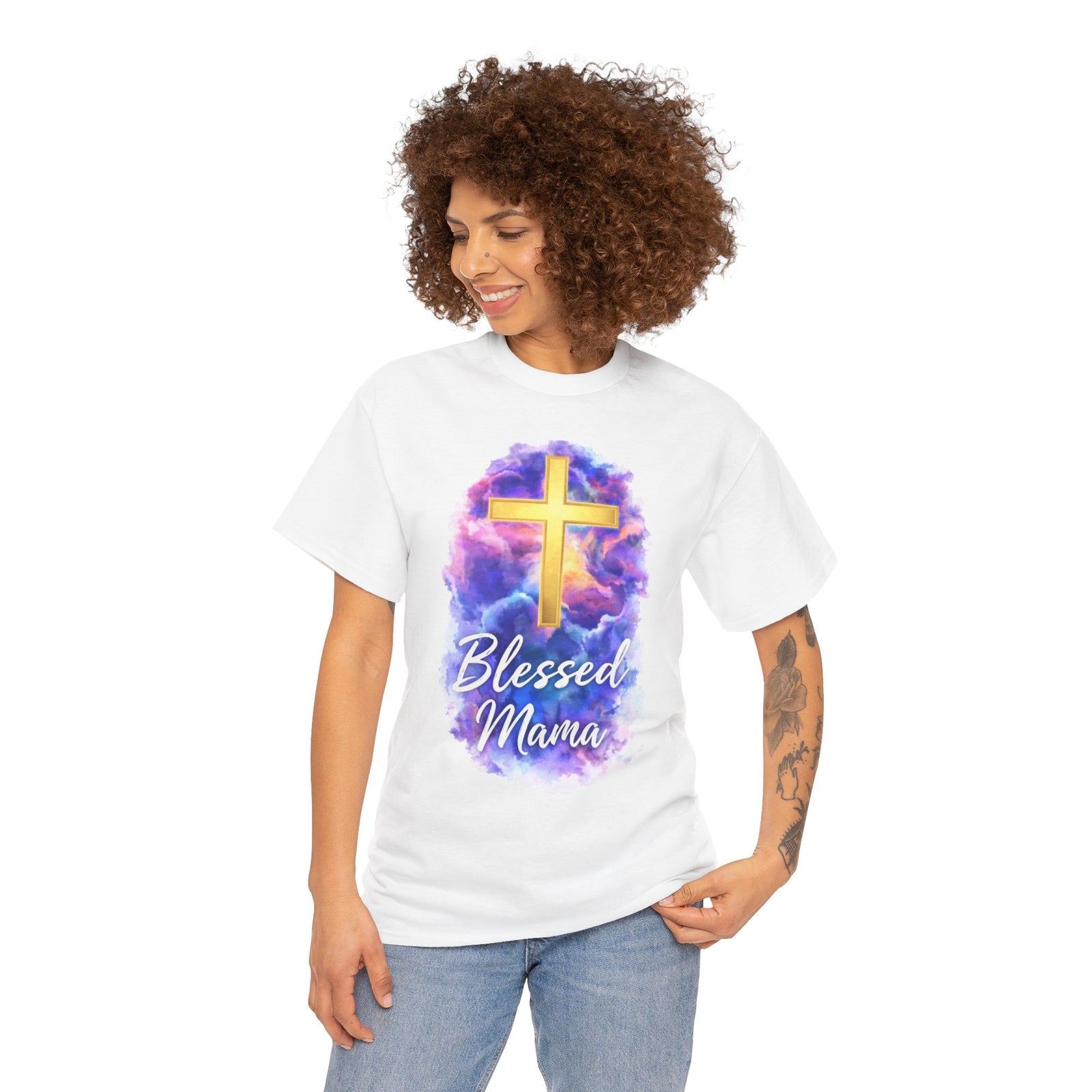 Blessed Mama Cross Tee, Women's Christian Faith Tee Shirt