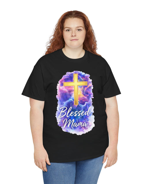 Load image into Gallery viewer, Blessed Mama Cross Tee, Women's Christian Faith Tee Shirt
