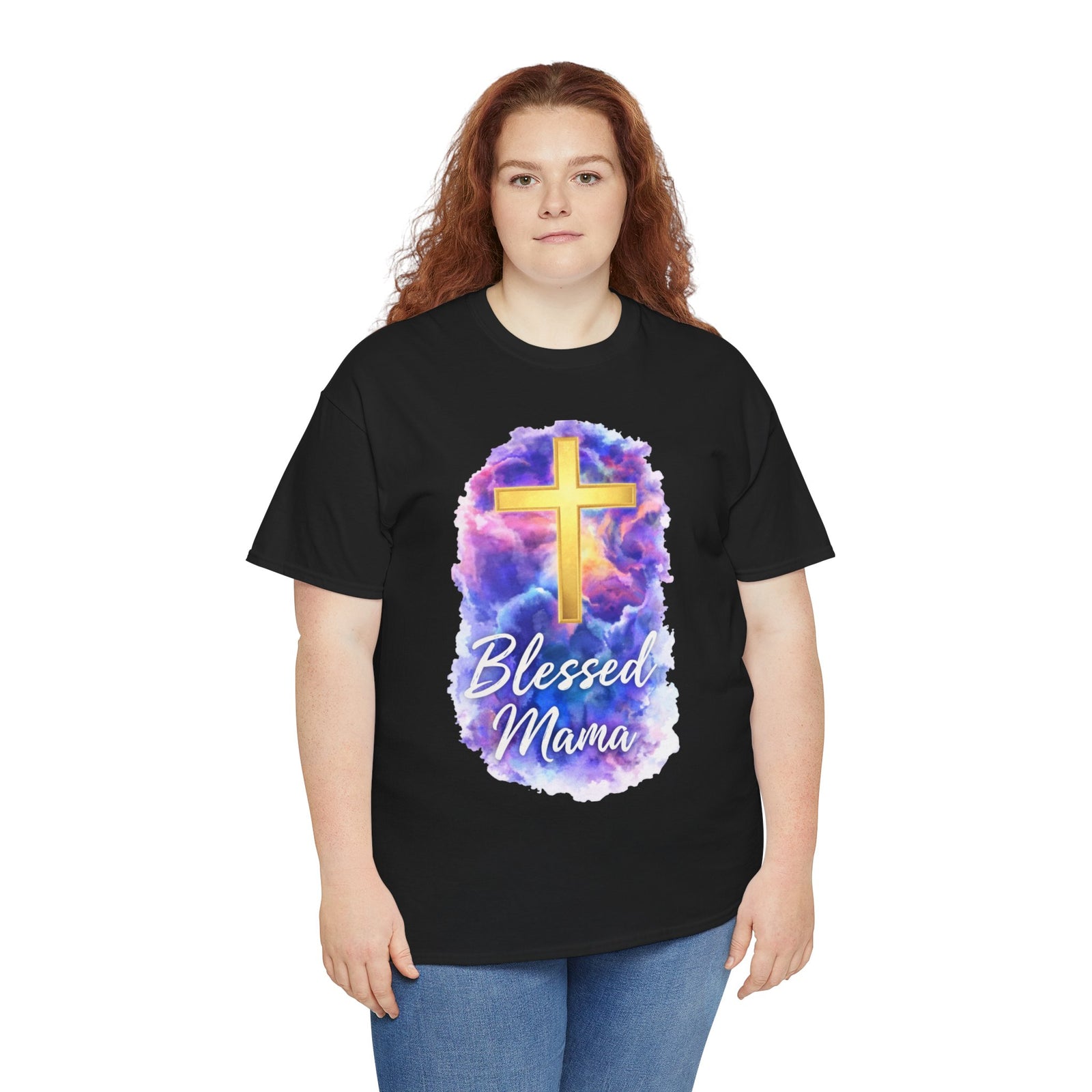 Blessed Mama Cross Tee, Women's Christian Faith Tee Shirt