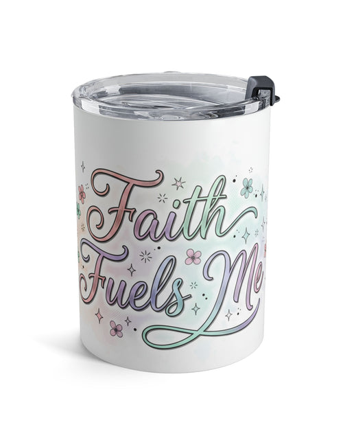 Load image into Gallery viewer, 10oz Insulated Tumbler Mug — Pastel Floral "Faith Fuels Me" inspirational Travel Cup
