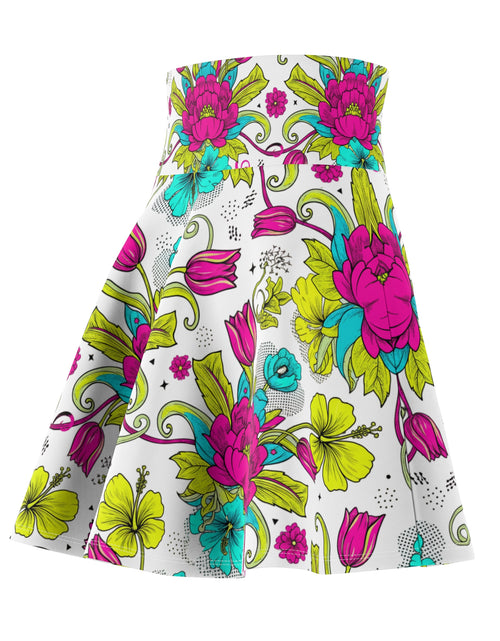 Load image into Gallery viewer, Bright Floral Skater Skirt | Tropical Flower Skirt for Women | Colorful Boho A-Line Skirt | Spring &amp; Summer Outfit Optimized Title
