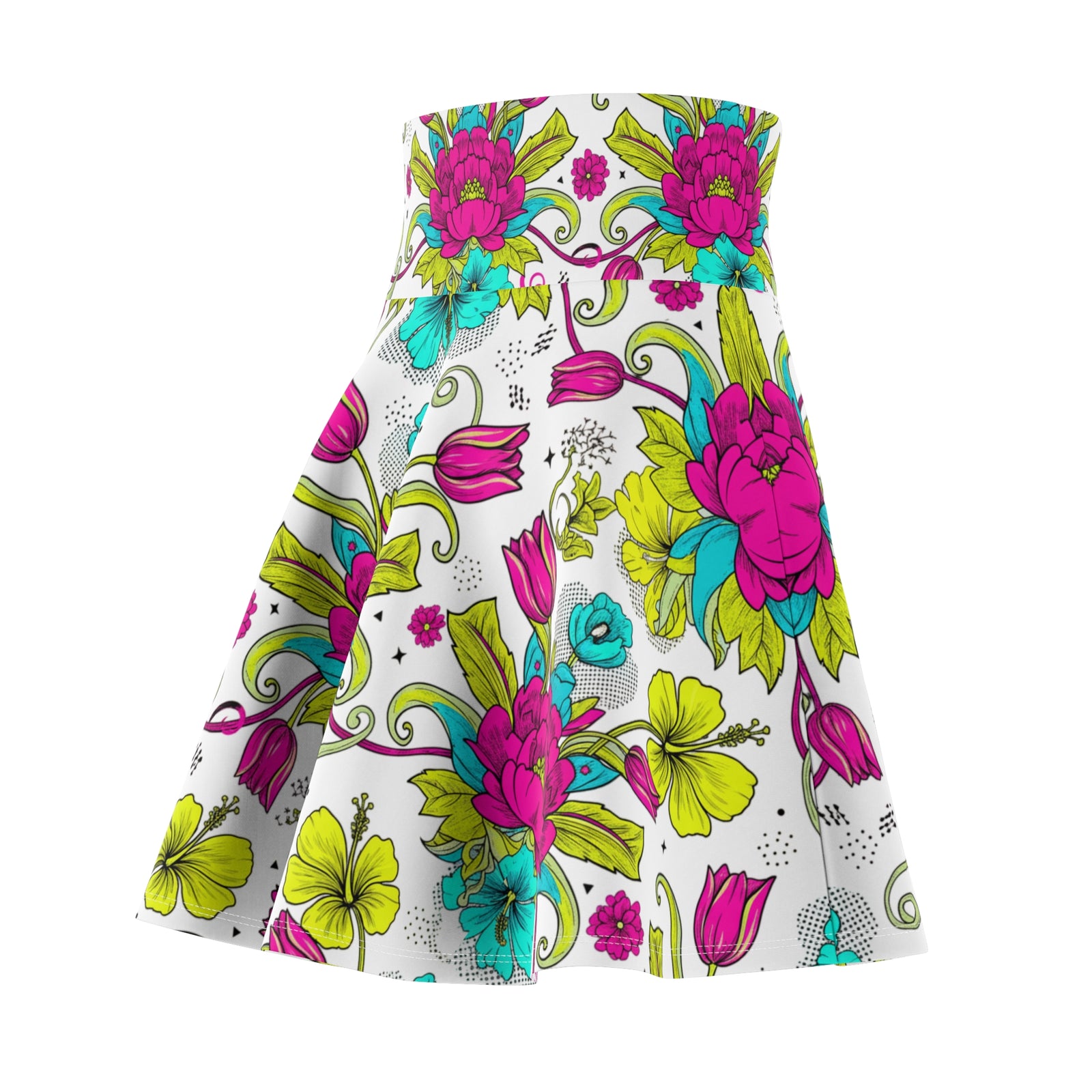Bright Floral Skater Skirt | Tropical Flower Skirt for Women | Colorful Boho A-Line Skirt | Spring & Summer Outfit Optimized Title