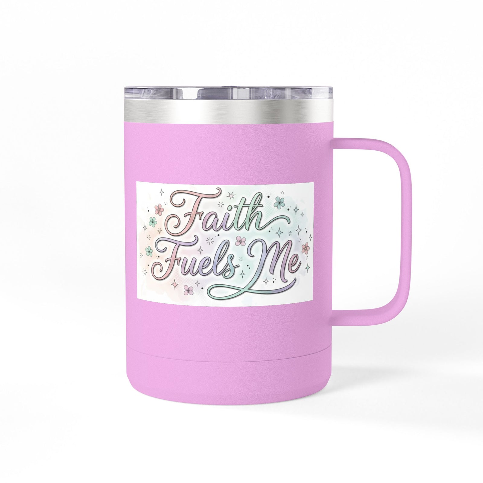 15oz Insulated Coffee Tumbler Mug — "Faith Fuels Me" Pastel Star Design