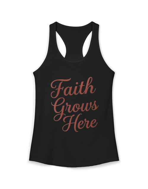 Load image into Gallery viewer, Faith Grows Here Women’s Racerback Tank, Christian Inspirational Tank Top, Faith-Based Apparel, Minimalist Scripture Style Top, Everyday Encouragement Shirt
