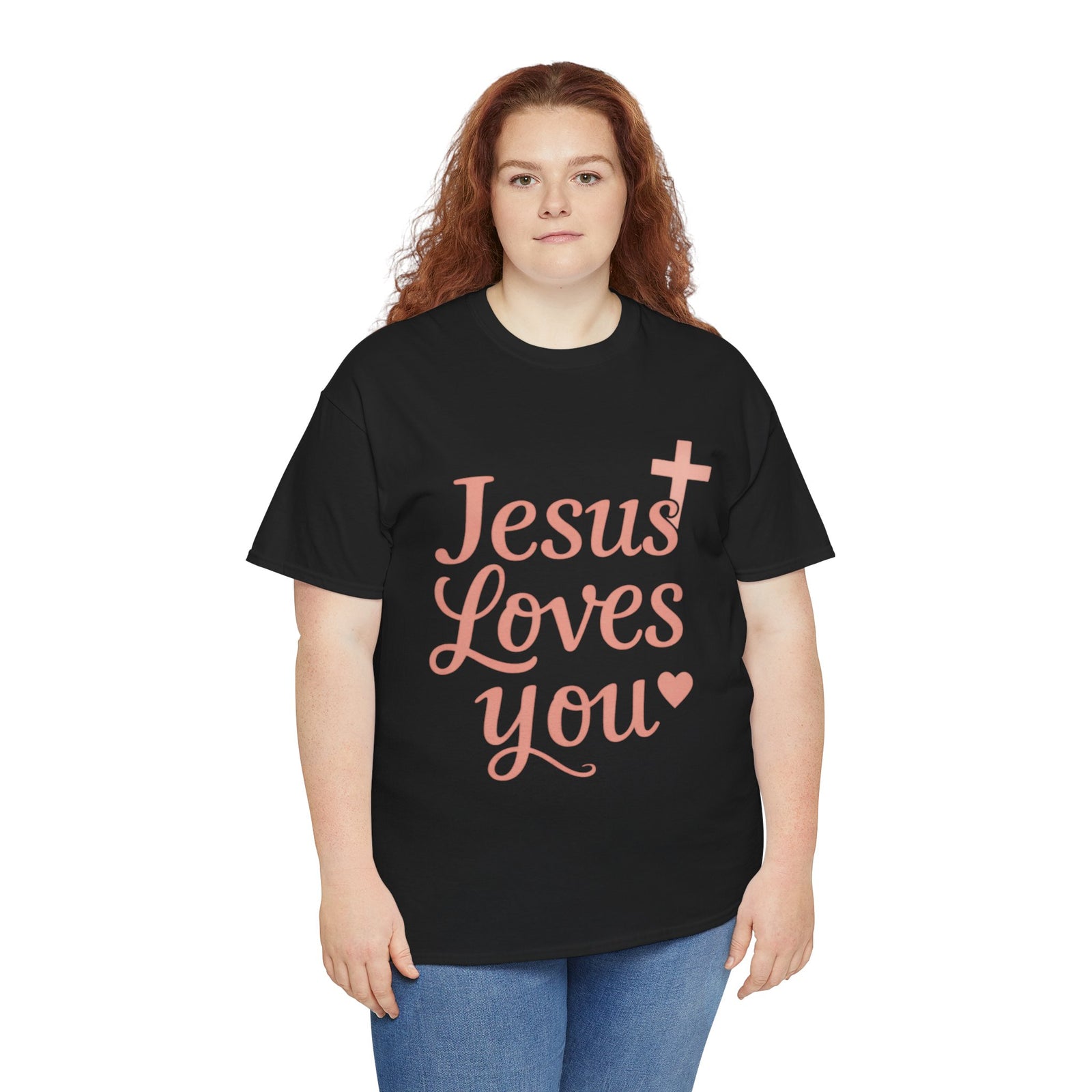 Jesus Loves You T-Shirt – Pink Script Faith Tee with Cross