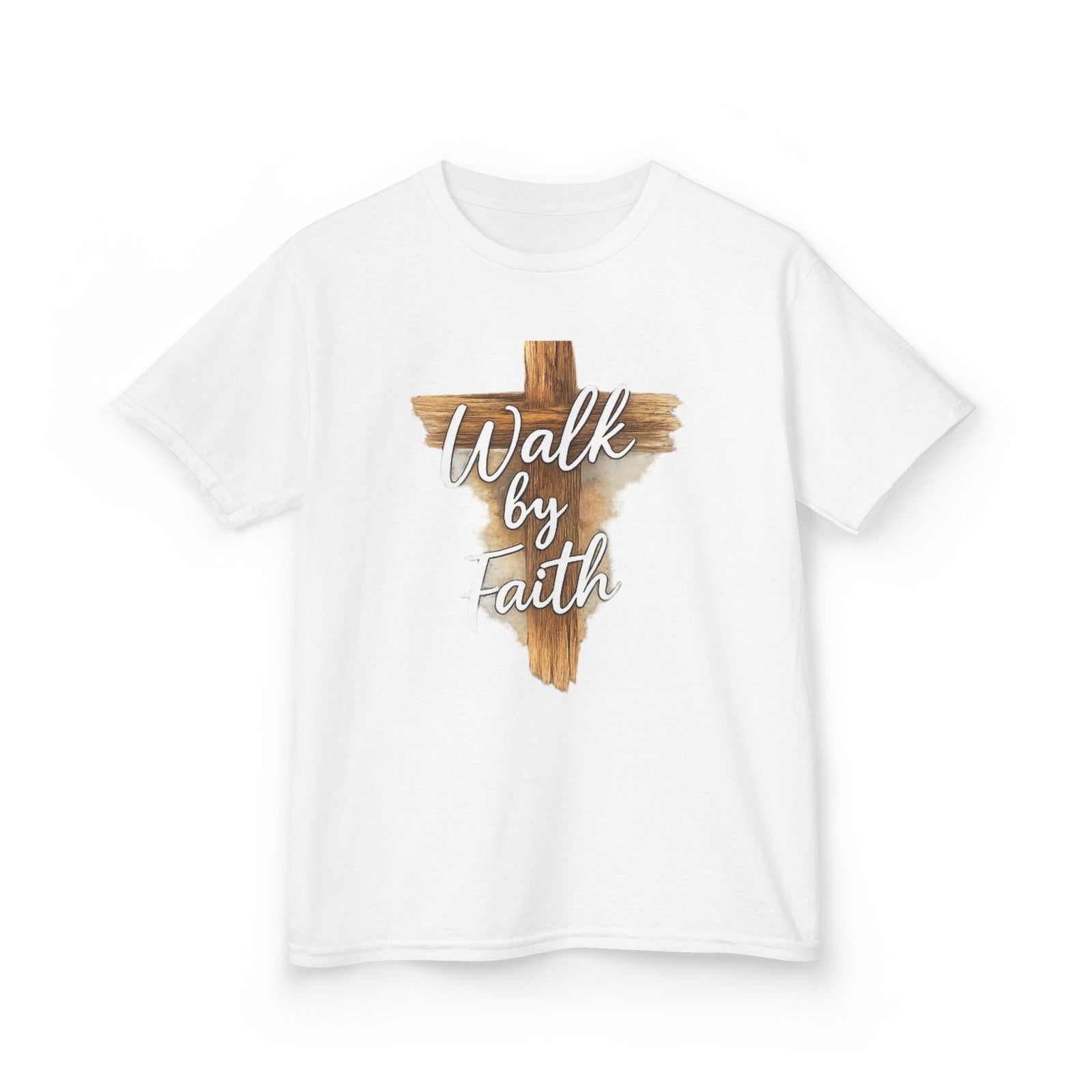 Kids Tee — 'Walk by Faith' Wooden Cross Christian Shirt