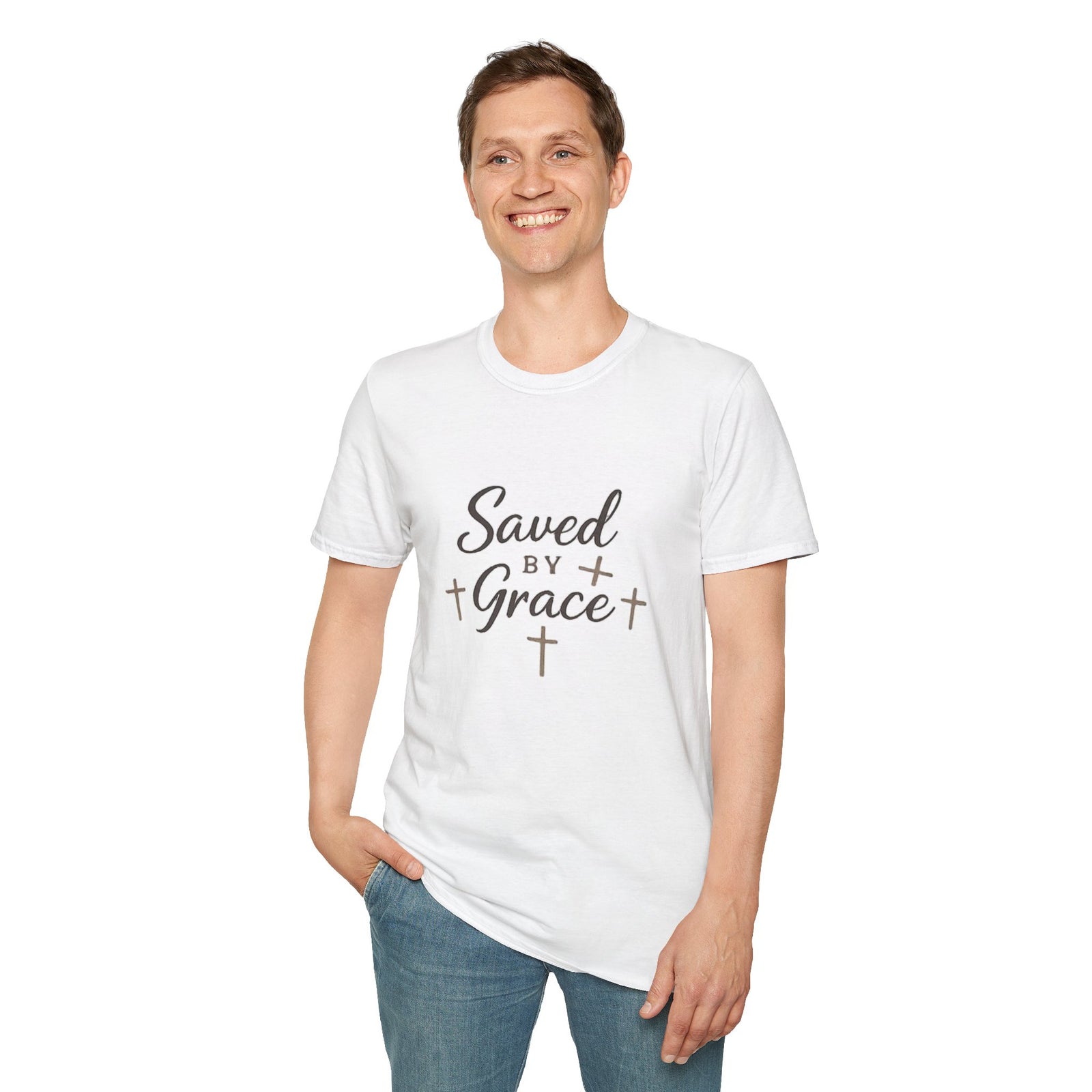Saved by Grace T‑Shirt — Christian Faith Shirt with Cross Design