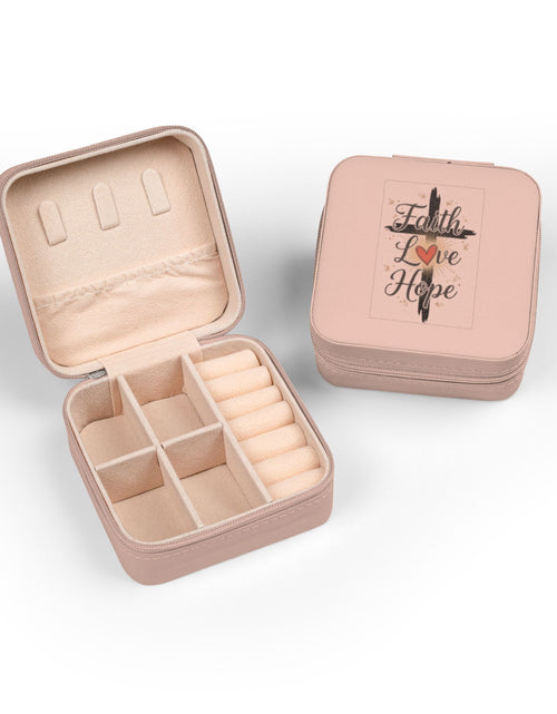 Load image into Gallery viewer, Faith Jewelry Travel Case – Cute Compact Organizer with 'Faith Love Hope' Design For Women and girls
