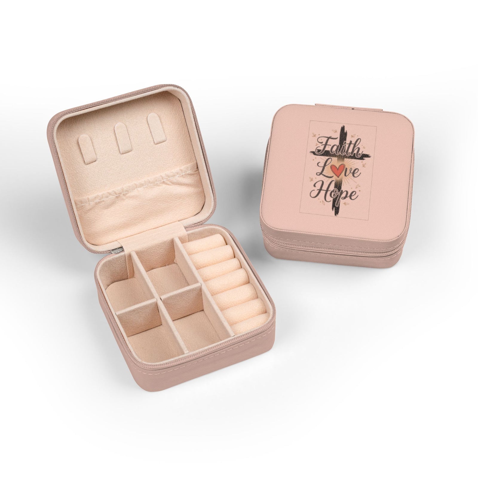 Faith Jewelry Travel Case – Cute Compact Organizer with 'Faith Love Hope' Design For Women and girls