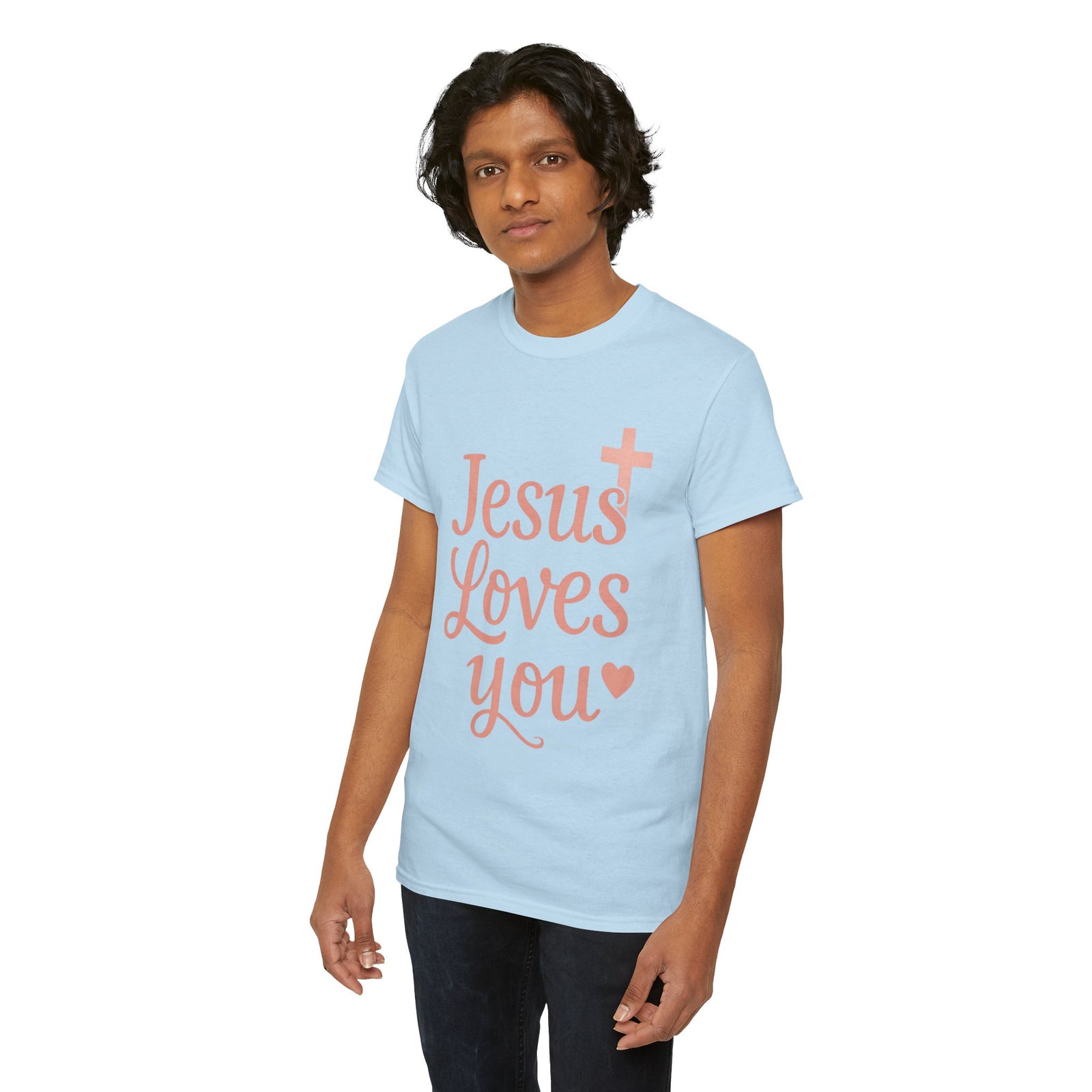 Jesus Loves You T-Shirt – Pink Script Faith Tee with Cross