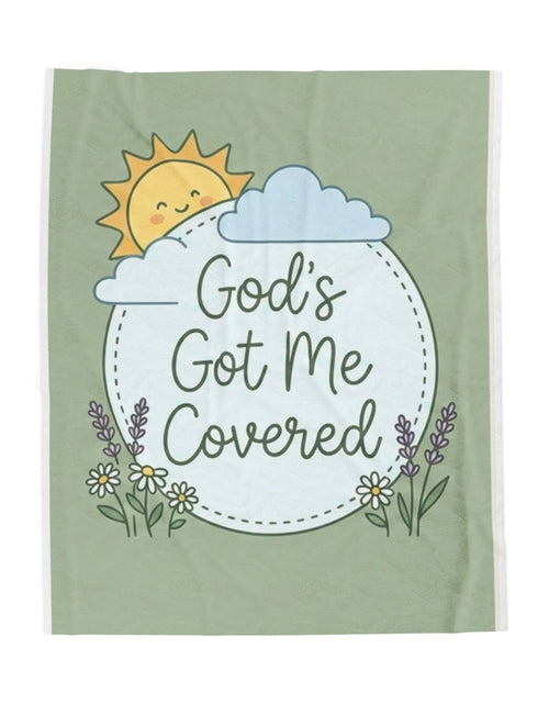Load image into Gallery viewer, God's Got Me Covered - Sun Cloud Floral Faith Design - Baby Kid Soft Velveteen Plush Blanket
