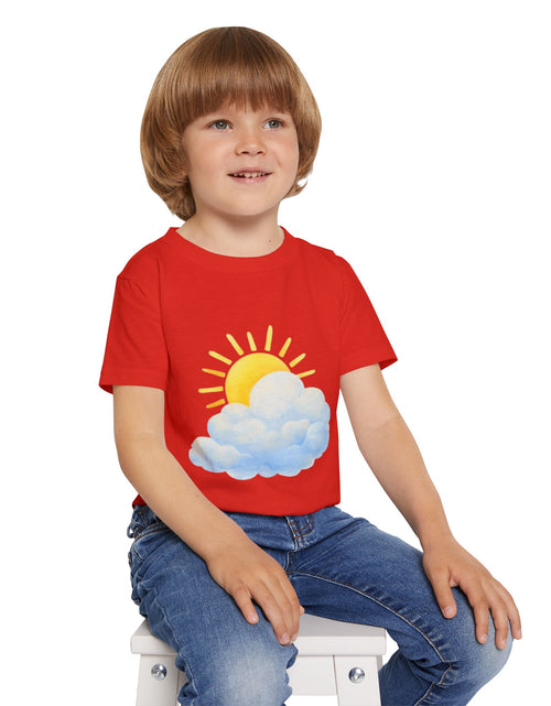 Load image into Gallery viewer, Sunny Cloud Toddler T‑Shirt — Cute Sun &amp; Cloud Graphic Tee for Kids
