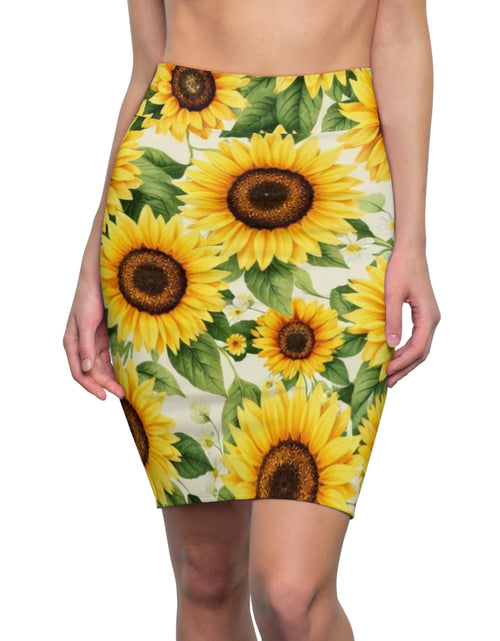 Load image into Gallery viewer, Sunflower Pencil Skirt – Bright Yellow Floral Midi Skirt for Summer, Casual Office Wear, Garden Party Outfit, Gift for Her
