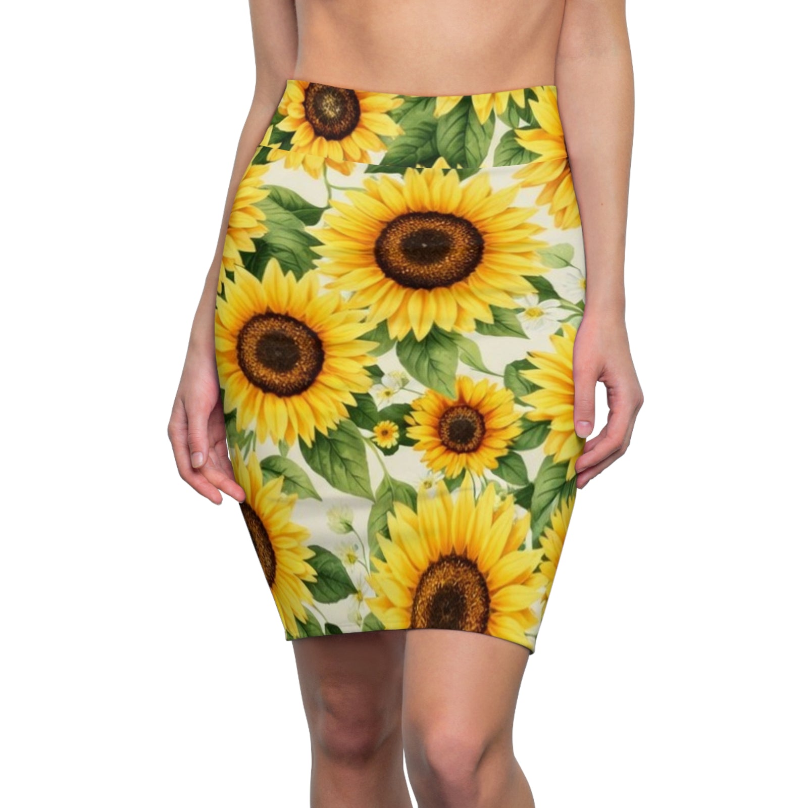 Sunflower Pencil Skirt – Bright Yellow Floral Midi Skirt for Summer, Casual Office Wear, Garden Party Outfit, Gift for Her