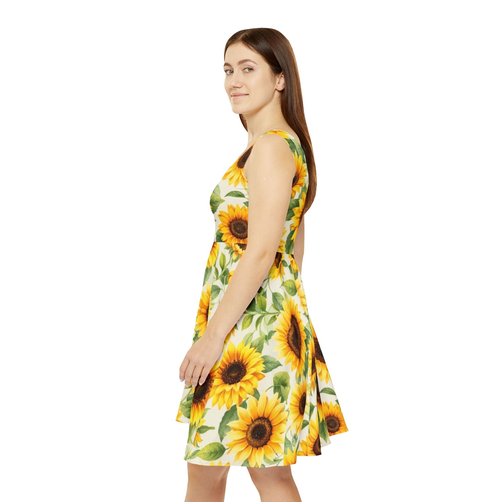 Sunflower Skater Dress – Bright Floral Summer Dress, Cute Sleeveless Sundress, Boho Beach Outfit, Garden Party Dress for Women