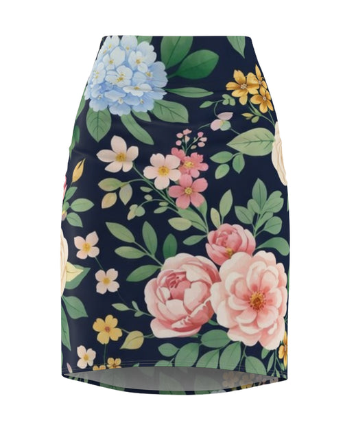 Load image into Gallery viewer, Navy Floral Peony Pencil Skirt for Women | Elegant Vintage Garden Skirt | Office to Evening Outfit | Feminine Mid-Waist Skirt
