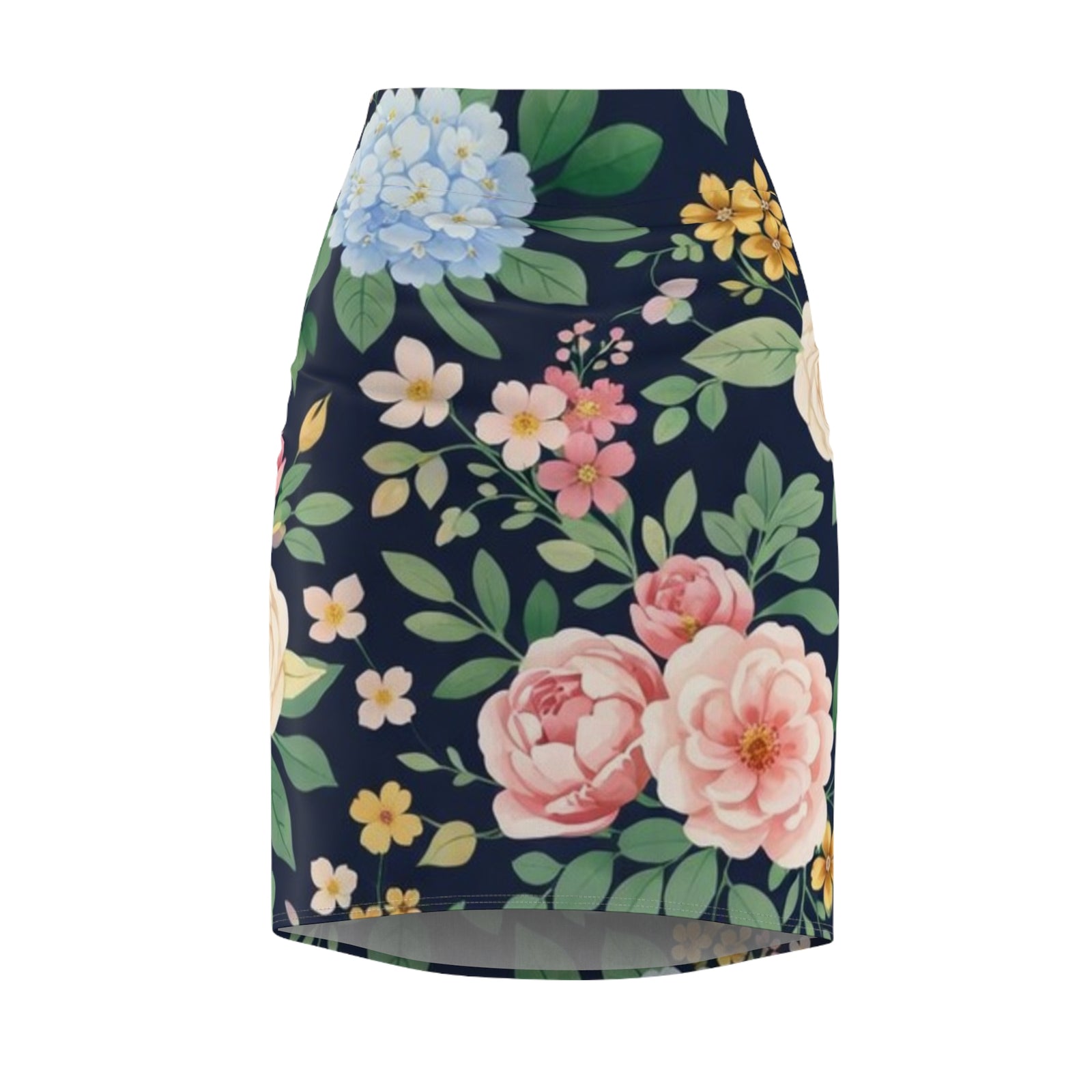 Navy Floral Peony Pencil Skirt for Women | Elegant Vintage Garden Skirt | Office to Evening Outfit | Feminine Mid-Waist Skirt