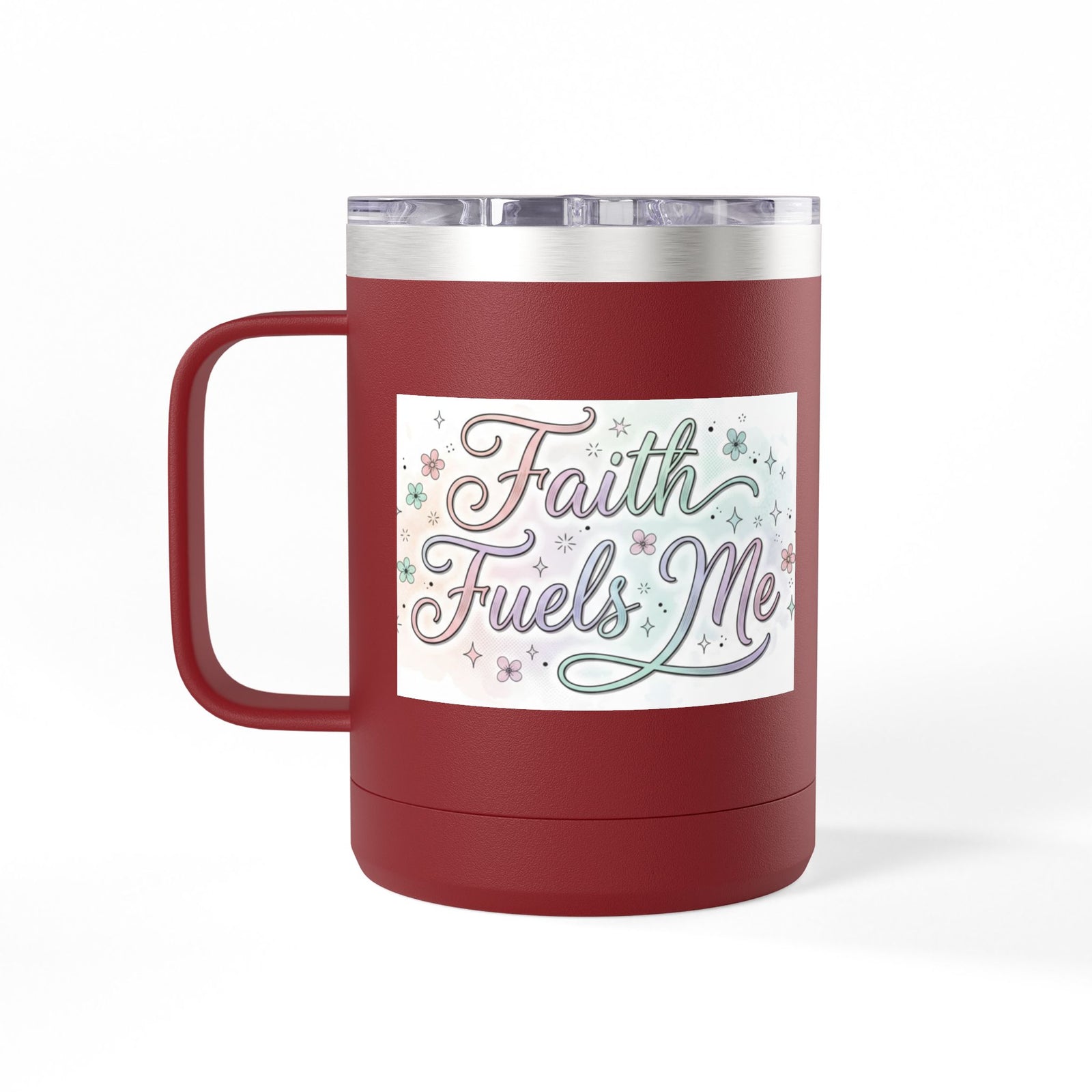 15oz Insulated Coffee Tumbler Mug — "Faith Fuels Me" Pastel Star Design