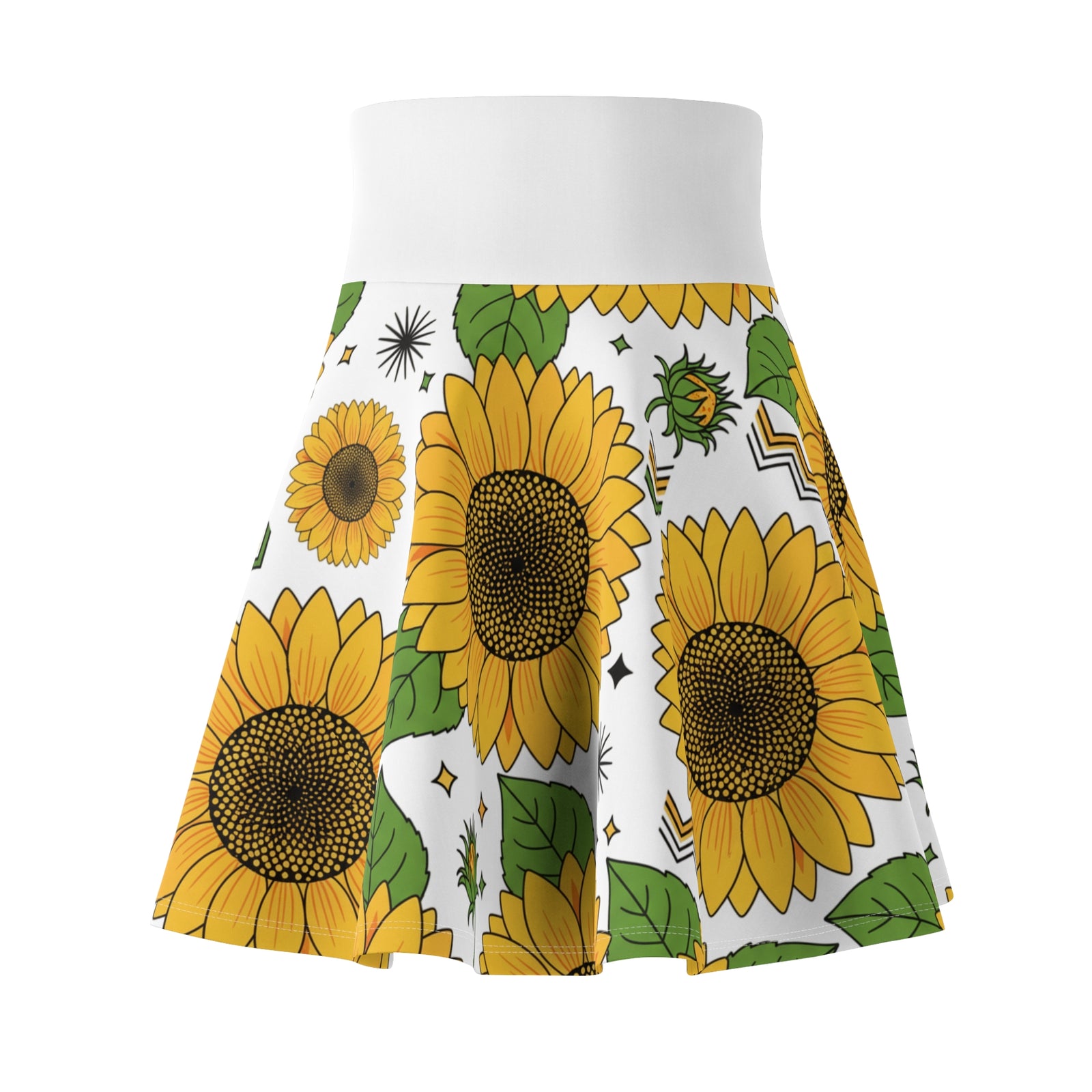 Sunflower Skater Skirt for Women | Bright Floral AOP Skirt | Summer Spring Outfit | Cute Boho Festival Garden Skirt