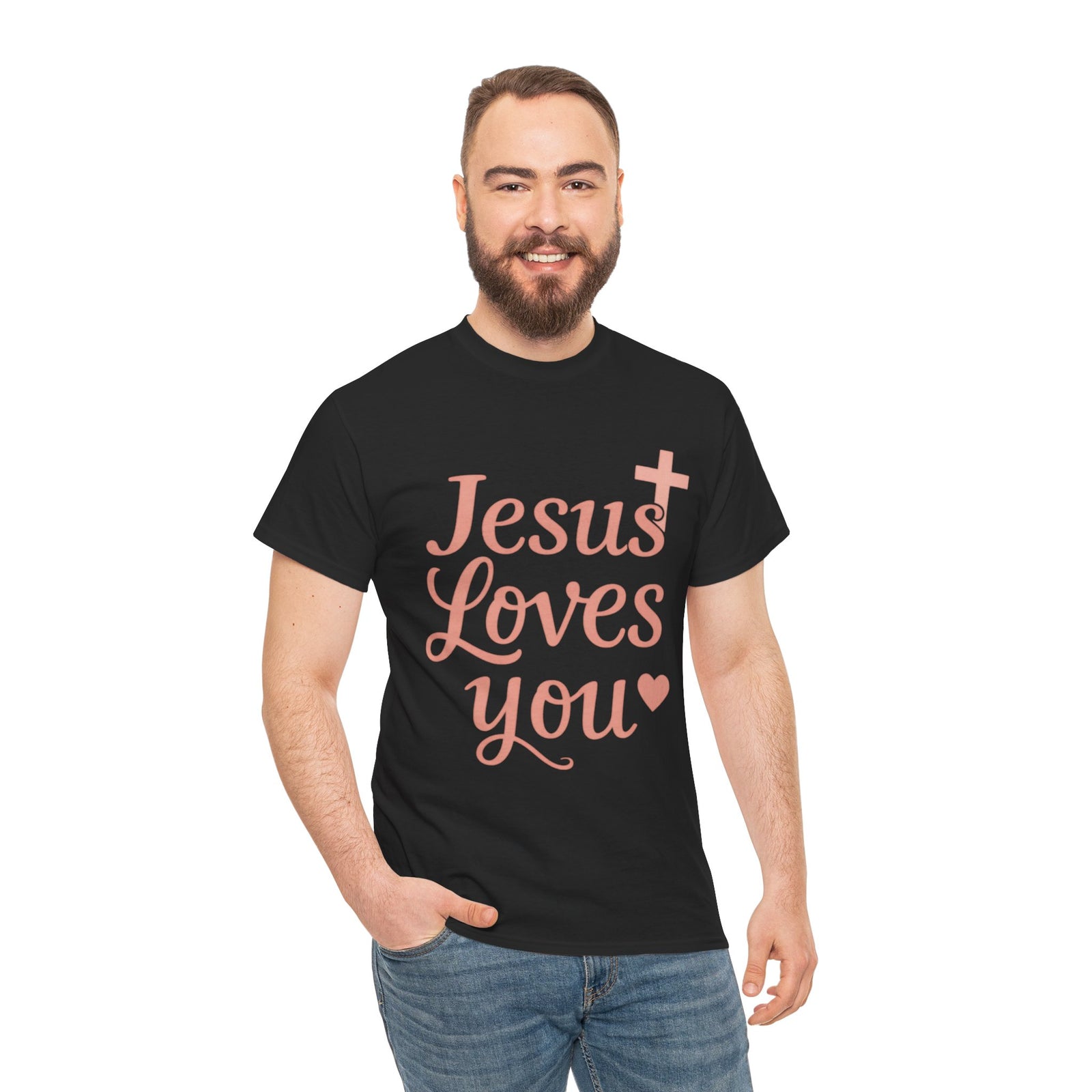 Jesus Loves You T-Shirt – Pink Script Faith Tee with Cross