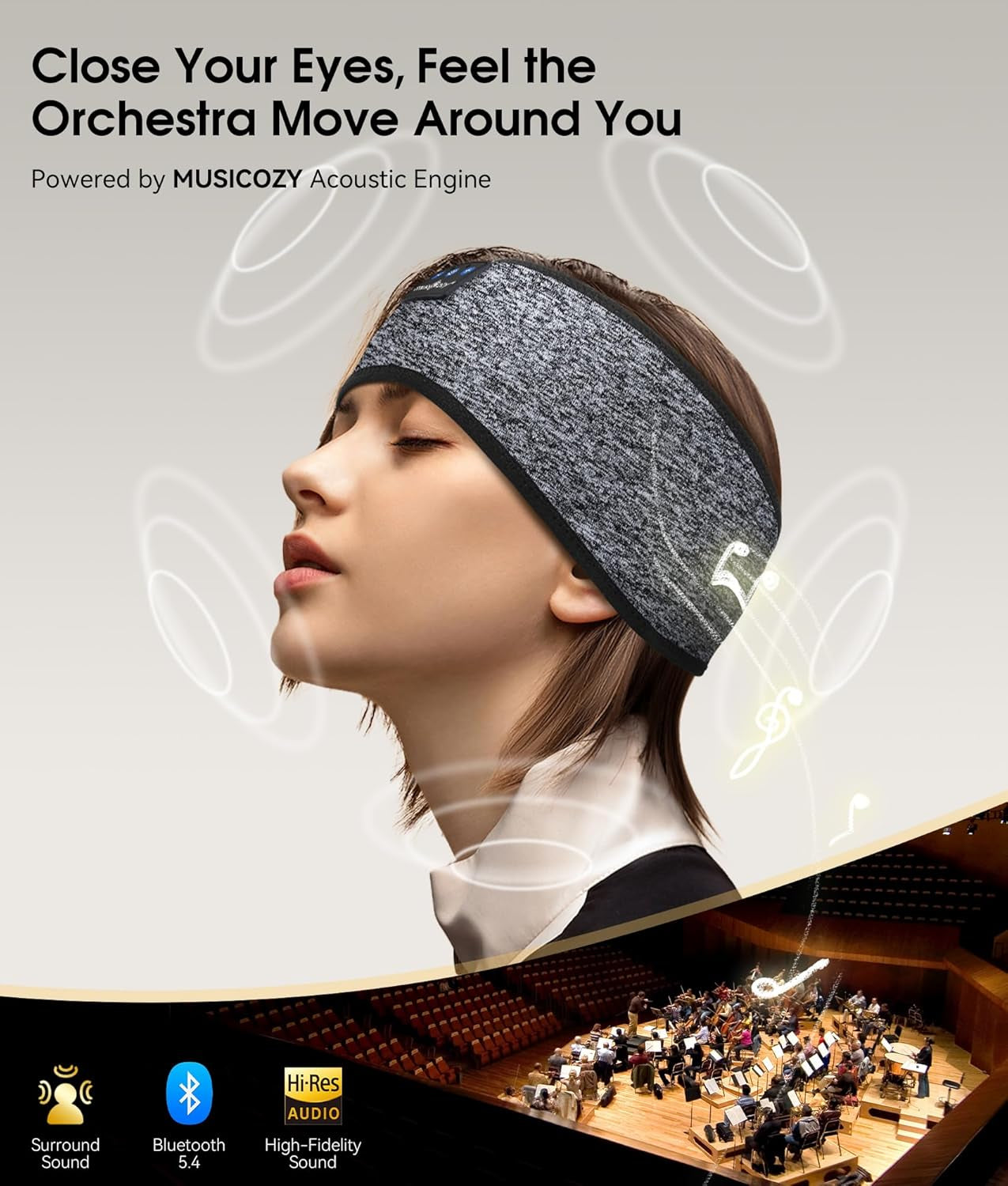 Sleep Headphones Bluetooth 5.2 Headband Headphones, Wireless Earphones Music Sleep Earbuds for Side Sleepers Sleeping Eye Mask for Women Men Workout Running Cool Unique Gifts