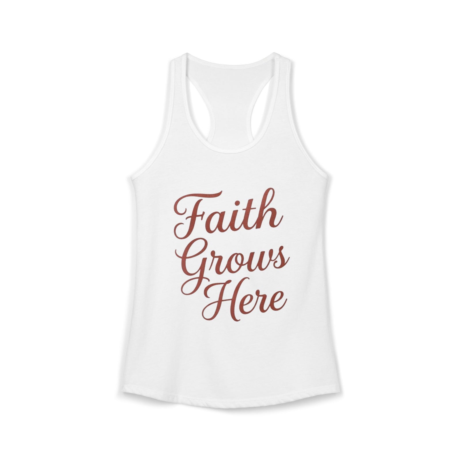 Faith Grows Here Women’s Racerback Tank, Christian Inspirational Tank Top, Faith-Based Apparel, Minimalist Scripture Style Top, Everyday Encouragement Shirt