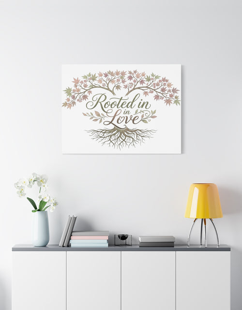 Load image into Gallery viewer, Rooted in Love Tree Canvas Wall Art — Inspirational Family Quote Home Decor

