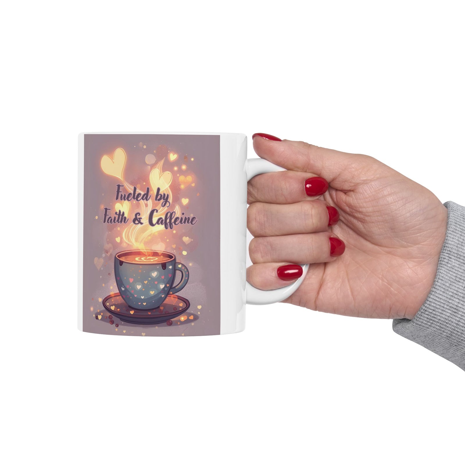 Faith And Coffee Fuels Me Ceramic Mug — Inspirational Heart Fairy Coffee Lovers Cup 11 oz & 15 oz