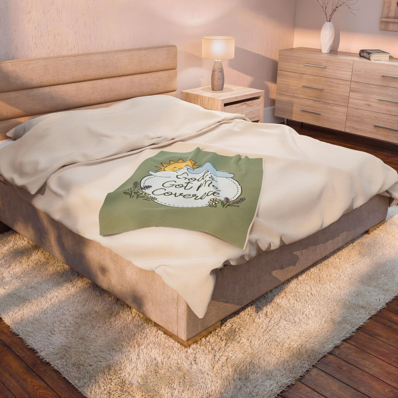 God's Got Me Covered - Sun Cloud Floral Faith Design - Baby Kid Soft Velveteen Plush Blanket