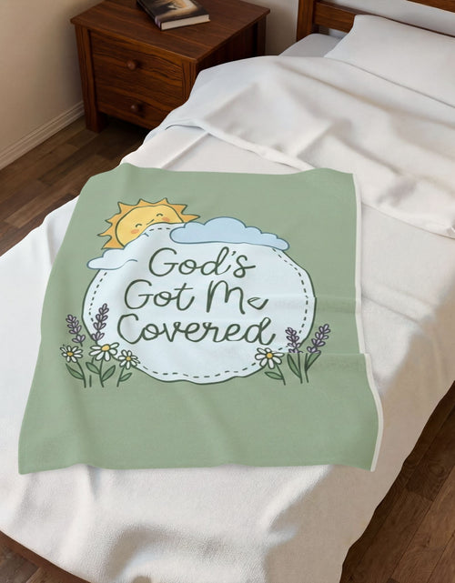 Load image into Gallery viewer, God's Got Me Covered - Sun Cloud Floral Faith Design - Baby Kid Soft Velveteen Plush Blanket
