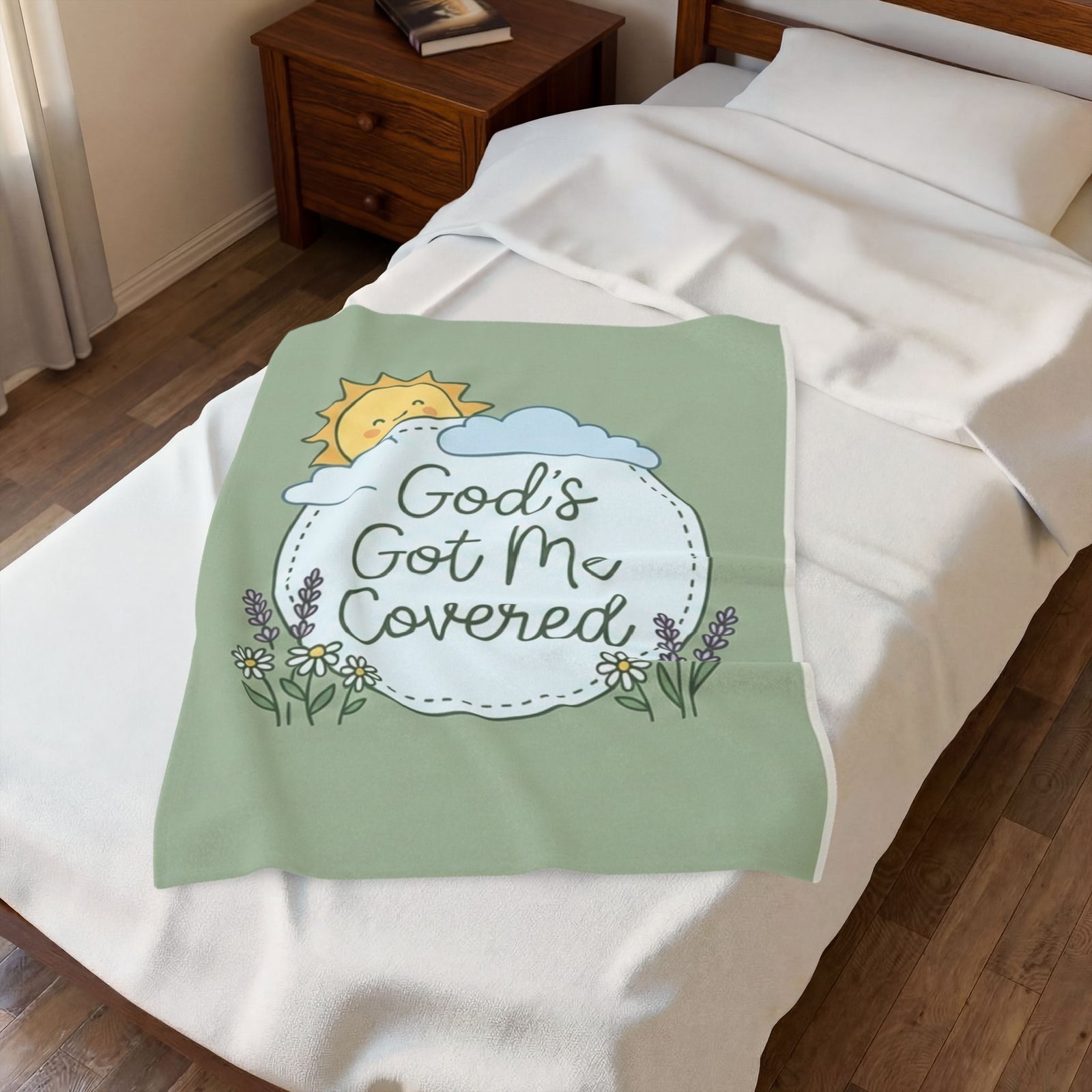 God's Got Me Covered - Sun Cloud Floral Faith Design - Baby Kid Soft Velveteen Plush Blanket