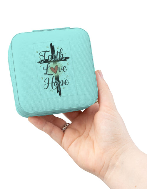 Load image into Gallery viewer, Faith Jewelry Travel Case – Cute Compact Organizer with 'Faith Love Hope' Design For Women and girls
