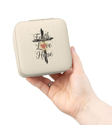 Faith Jewelry Travel Case – Cute Compact Organizer with 'Faith Love Hope' Design For Women and girls