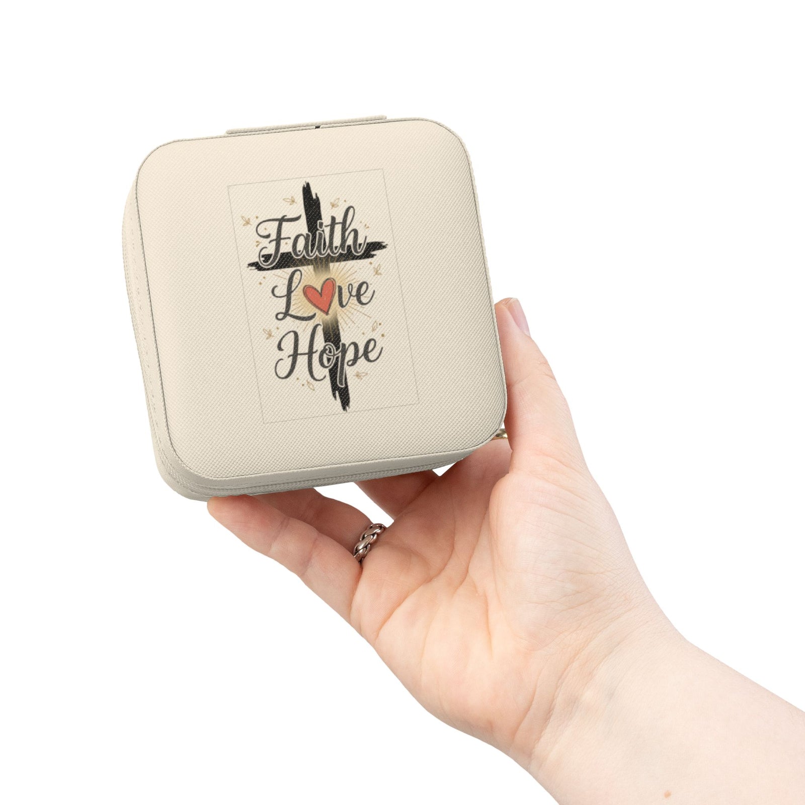 Faith Jewelry Travel Case – Cute Compact Organizer with 'Faith Love Hope' Design For Women and girls