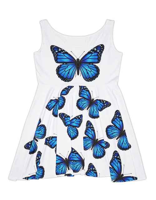 Load image into Gallery viewer, Blue Monarch Butterfly Skater Dress, Women’s Elegant Summer Sundress, Soft Aesthetic Outfit, Serene Feminine Dress, Light Angelic Butterfly Dress

