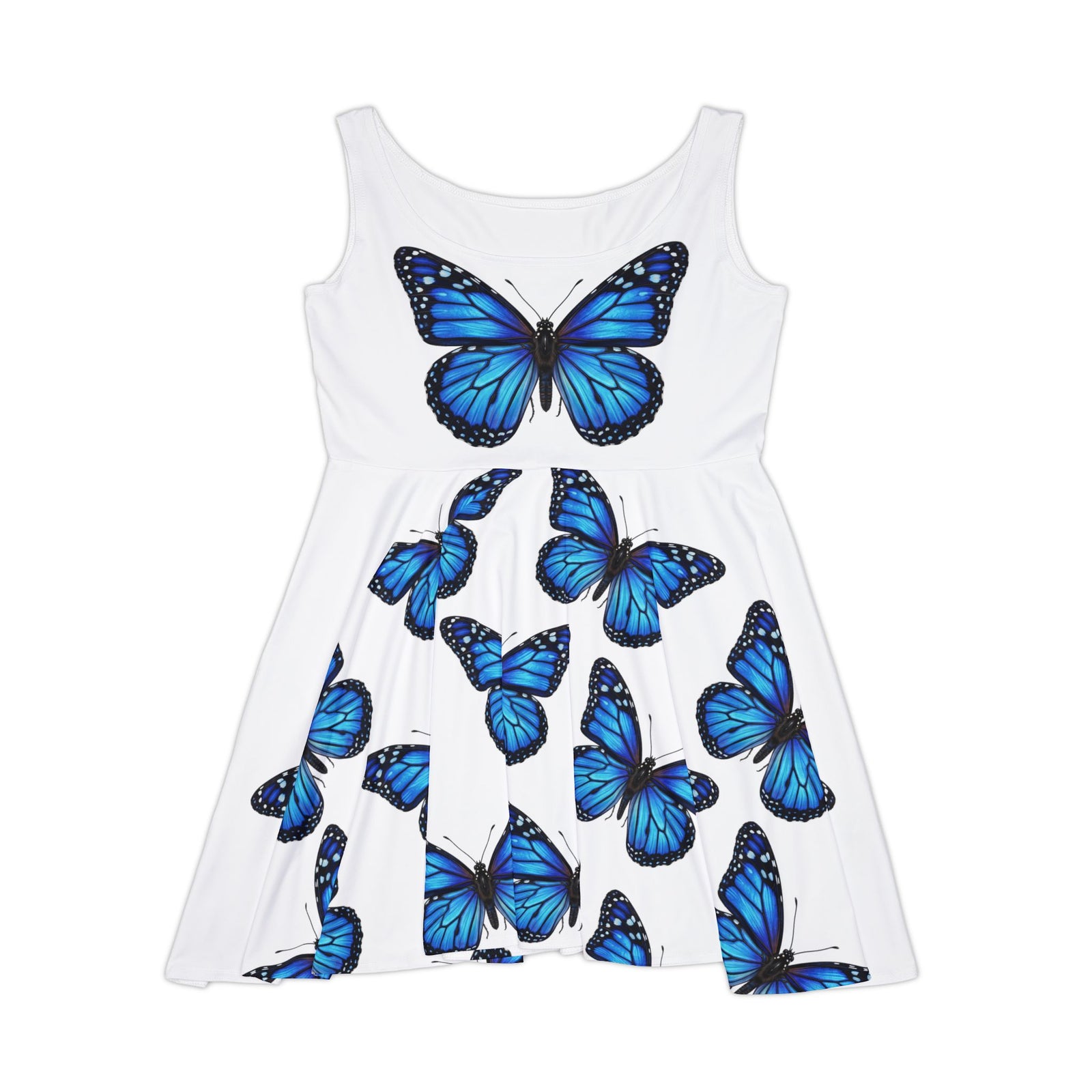 Blue Monarch Butterfly Skater Dress, Women’s Elegant Summer Sundress, Soft Aesthetic Outfit, Serene Feminine Dress, Light Angelic Butterfly Dress