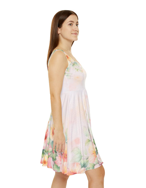 Load image into Gallery viewer, Pastel Floral Skater Dress, Women’s Soft Spring Summer Sundress, Romantic Garden Party Dress, Light Feminine Aesthetic Outfit, Elegant Casual Dress
