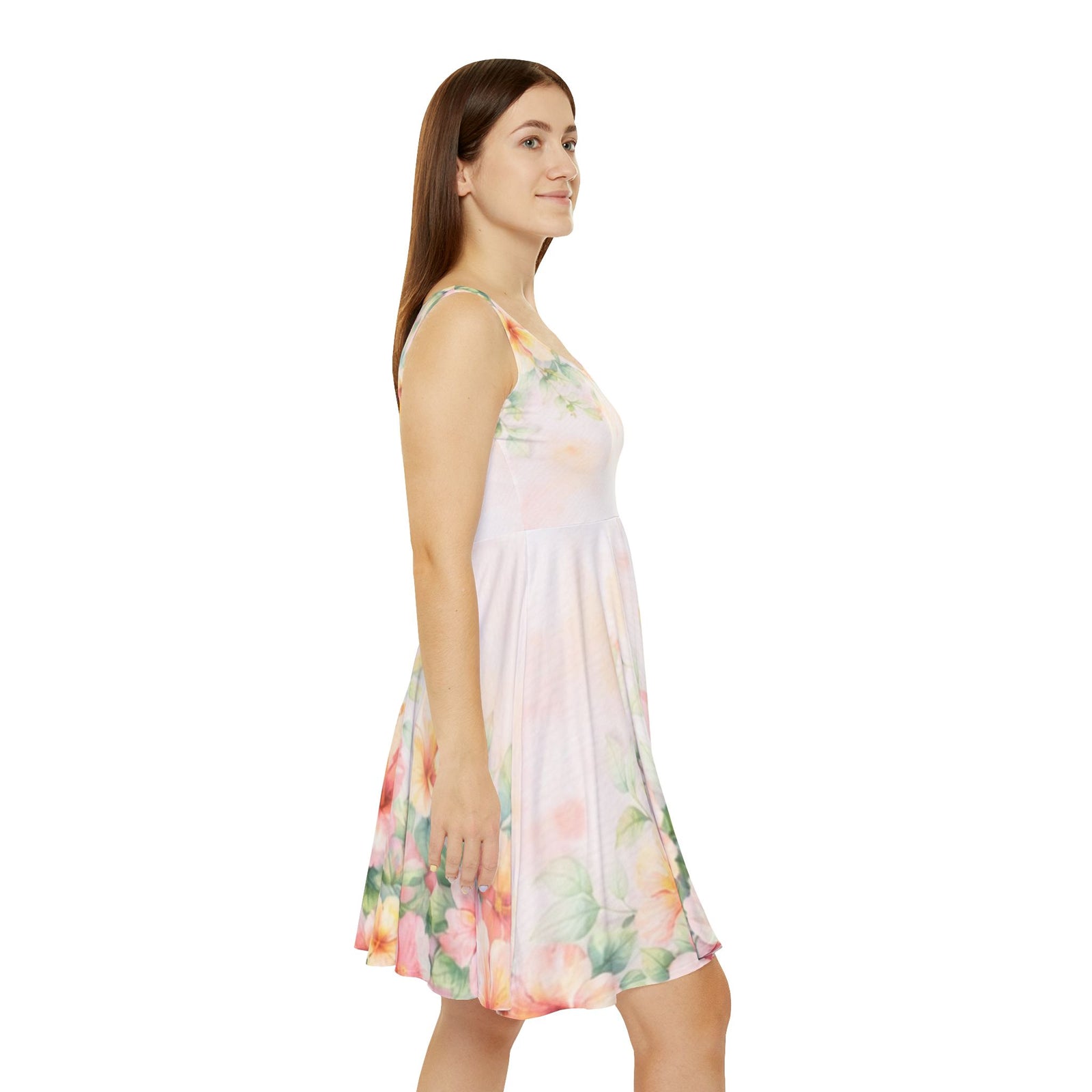 Pastel Floral Skater Dress, Women’s Soft Spring Summer Sundress, Romantic Garden Party Dress, Light Feminine Aesthetic Outfit, Elegant Casual Dress