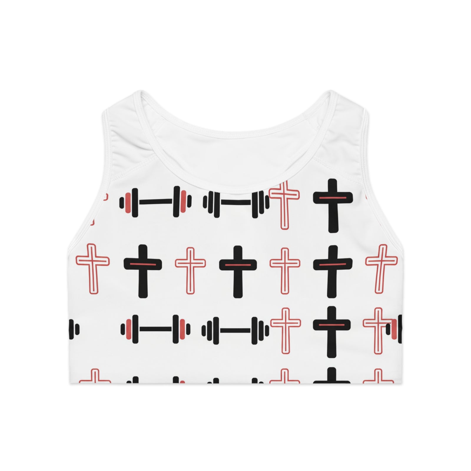 Cross & Barbell Sports Bra — Faith Fitness Patterned Athletic Crop For Women & Girls