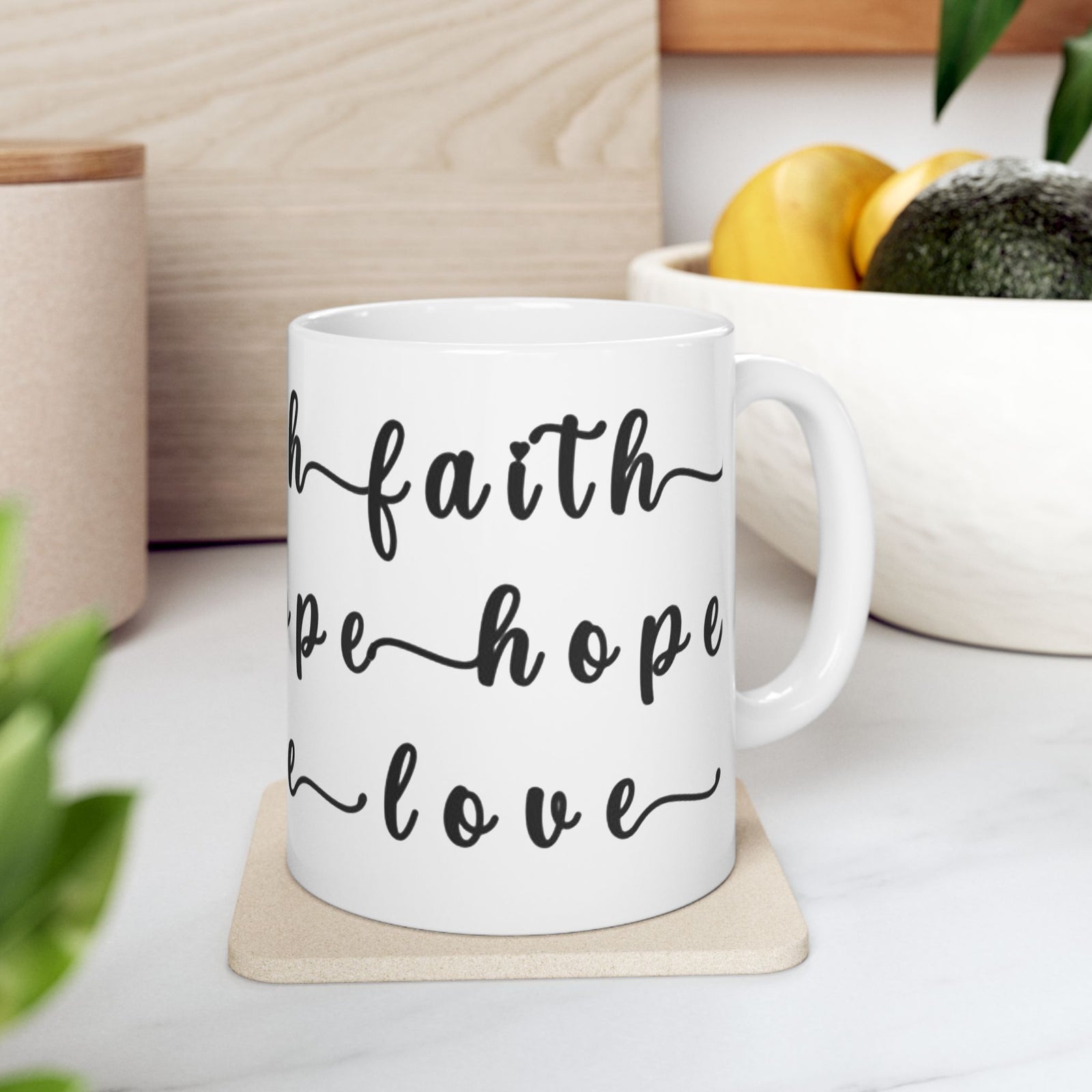 Faith Hope Love Ceramic Coffee Mug — Inspirational Scripture Coffee Lovers Cup 11 oz & 15 oz
