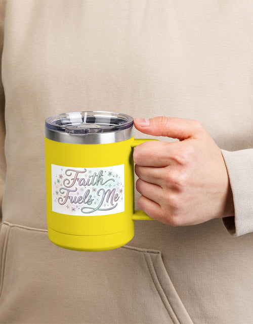 Load image into Gallery viewer, 15oz Insulated Coffee Tumbler Mug — "Faith Fuels Me" Pastel Star Design
