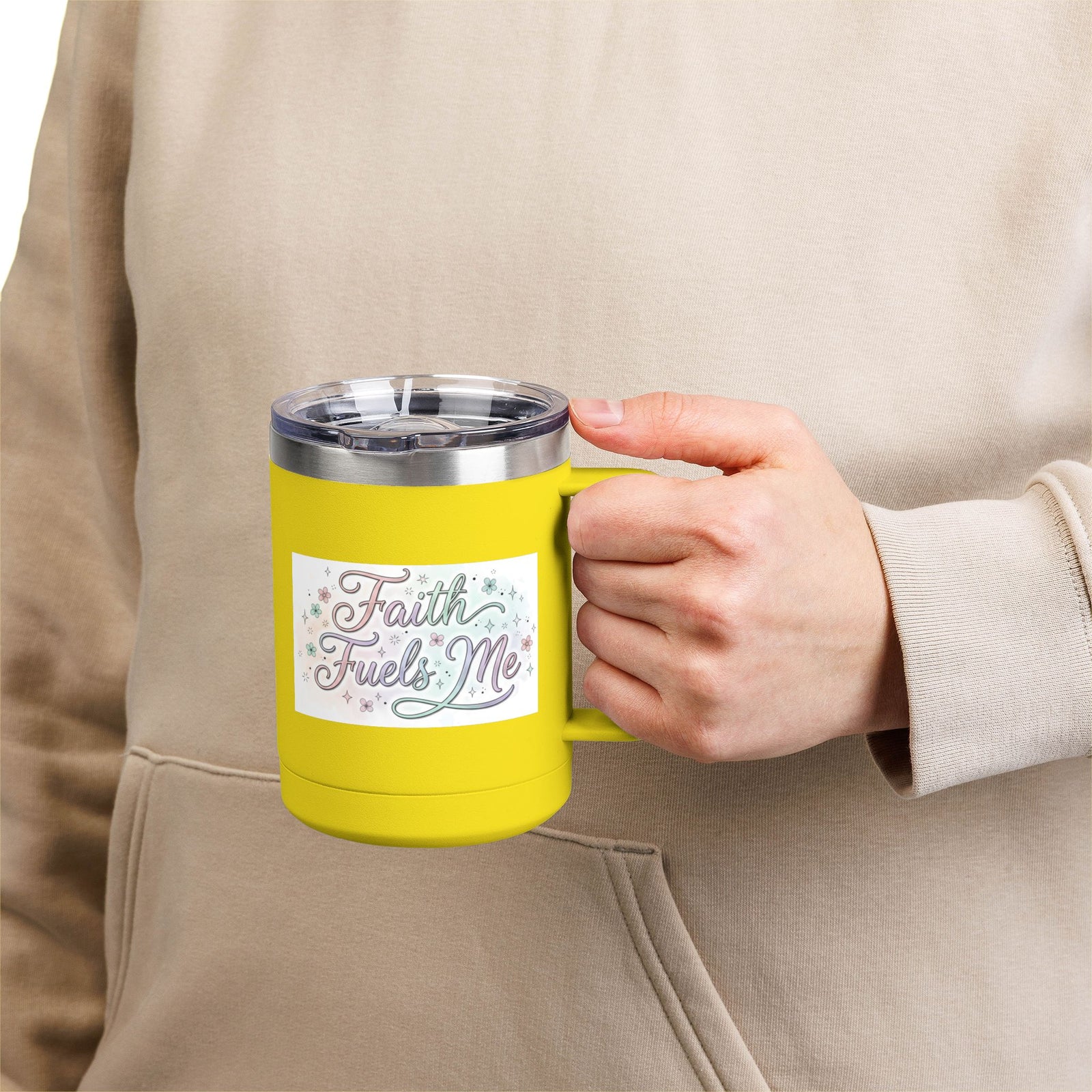 15oz Insulated Coffee Tumbler Mug — "Faith Fuels Me" Pastel Star Design