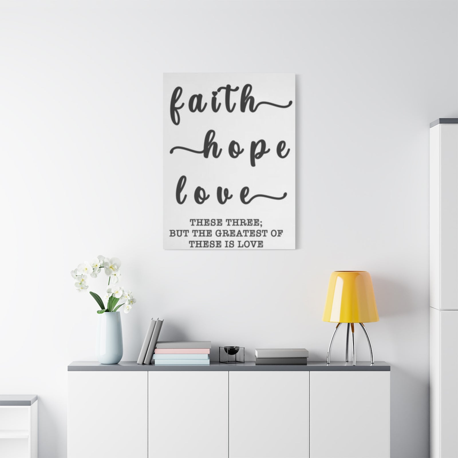 Faith Hope Love Matte Stretched Canvas Wall Art — Inspirational Scripture Quote