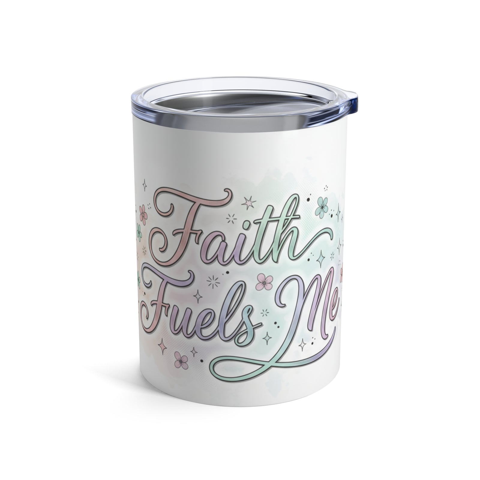 10oz Insulated Tumbler — Pastel Floral "Faith Fuels Me" inspirational Travel Cup