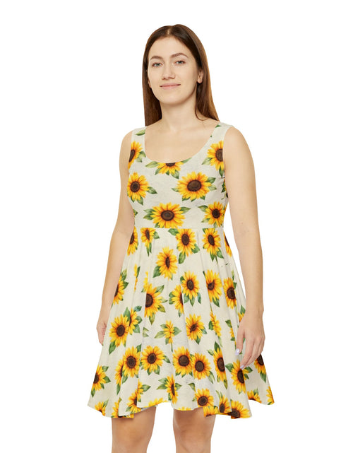 Load image into Gallery viewer, Sunflower Skater Dress – Bright Yellow Floral Sundress, Sleeveless Summer Dress, Boho Garden Party &amp; Beach Outfit for Women
