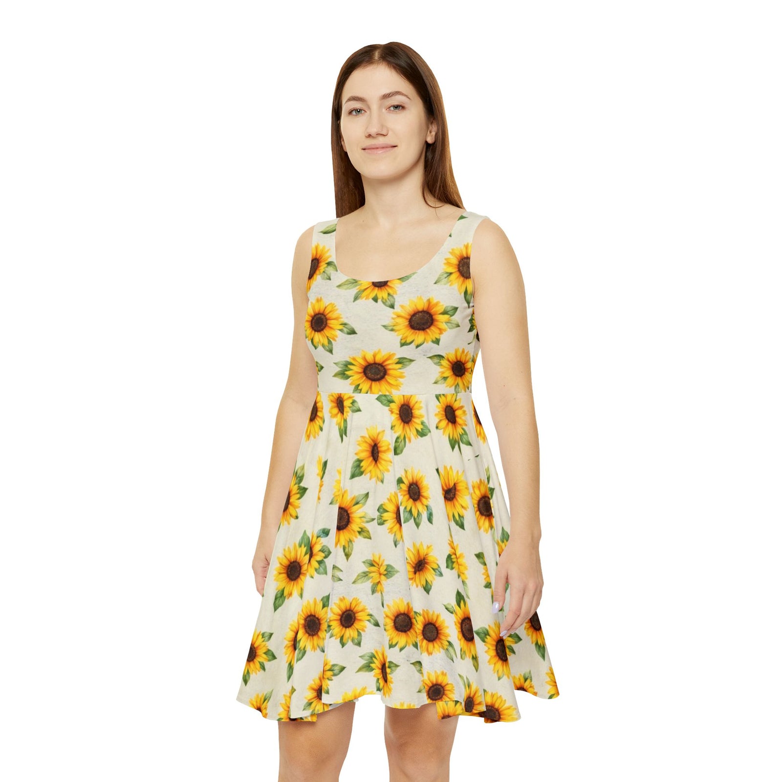 Sunflower Skater Dress – Bright Yellow Floral Sundress, Sleeveless Summer Dress, Boho Garden Party & Beach Outfit for Women