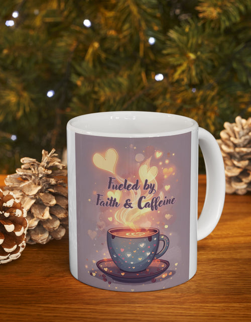 Load image into Gallery viewer, Faith And Coffee Fuels Me Ceramic Mug — Inspirational Heart Fairy Coffee Lovers Cup 11 oz &amp; 15 oz
