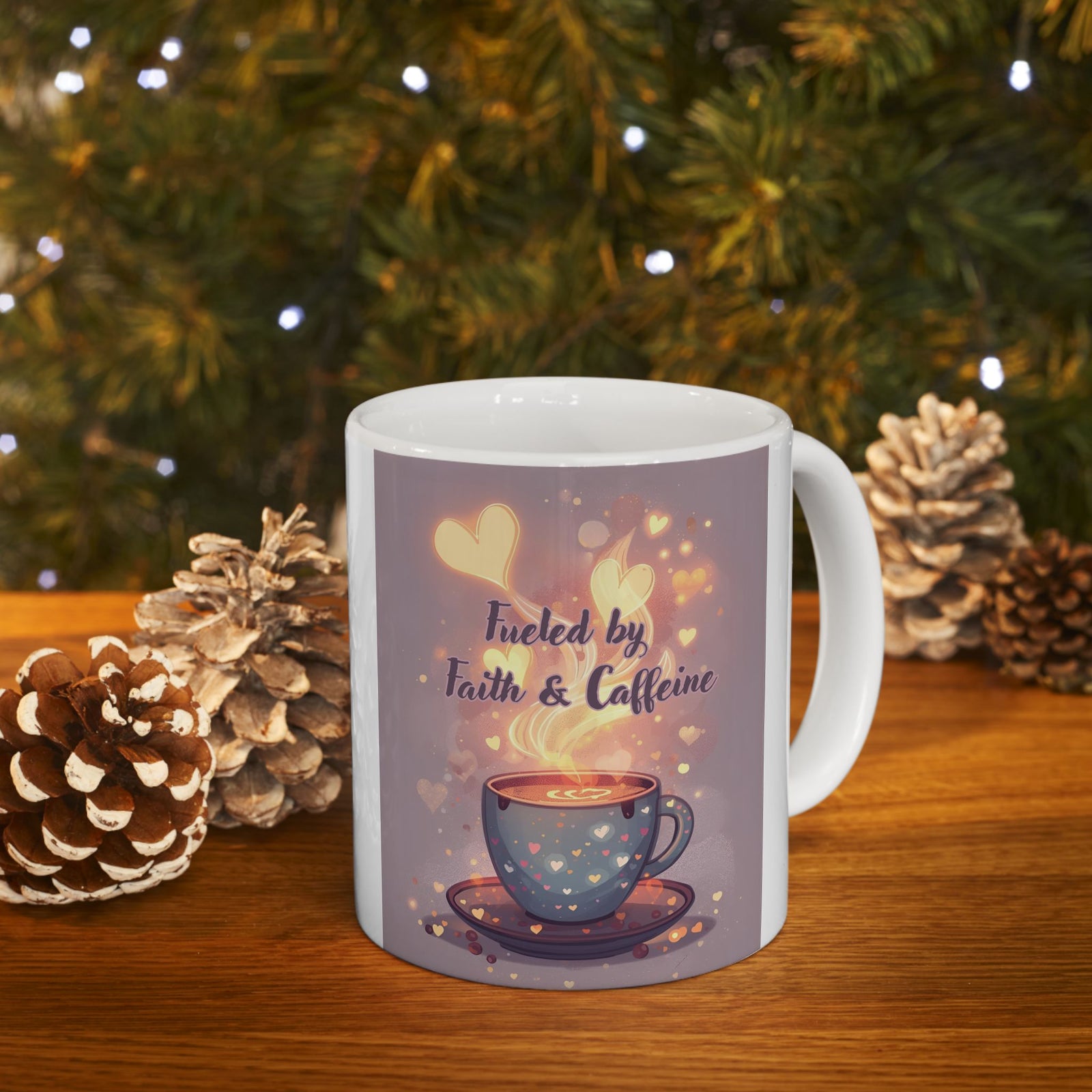 Faith And Coffee Fuels Me Ceramic Mug — Inspirational Heart Fairy Coffee Lovers Cup 11 oz & 15 oz