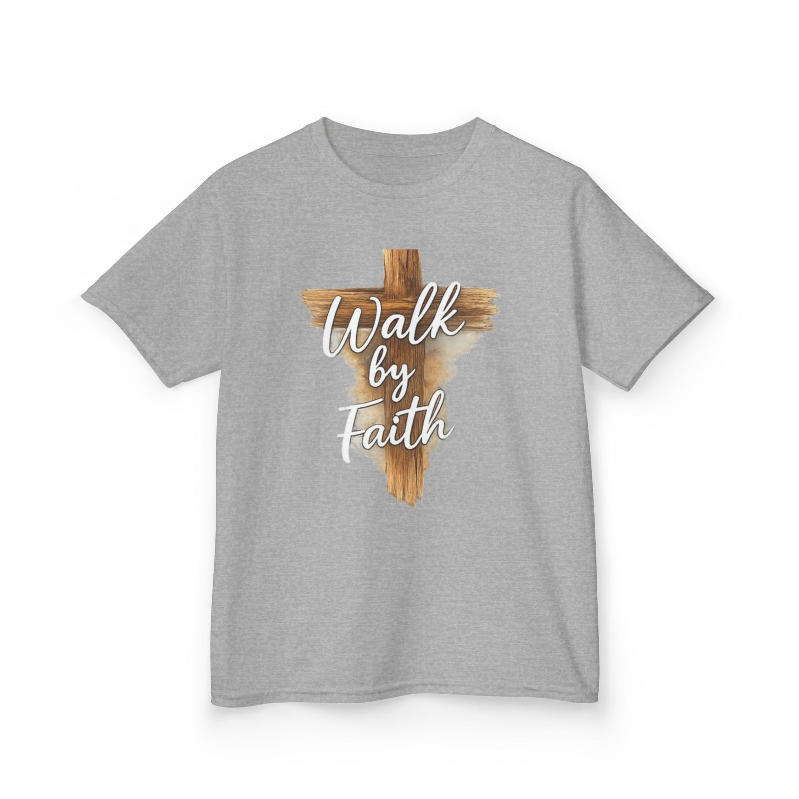 Kids Tee — 'Walk by Faith' Wooden Cross Christian Shirt